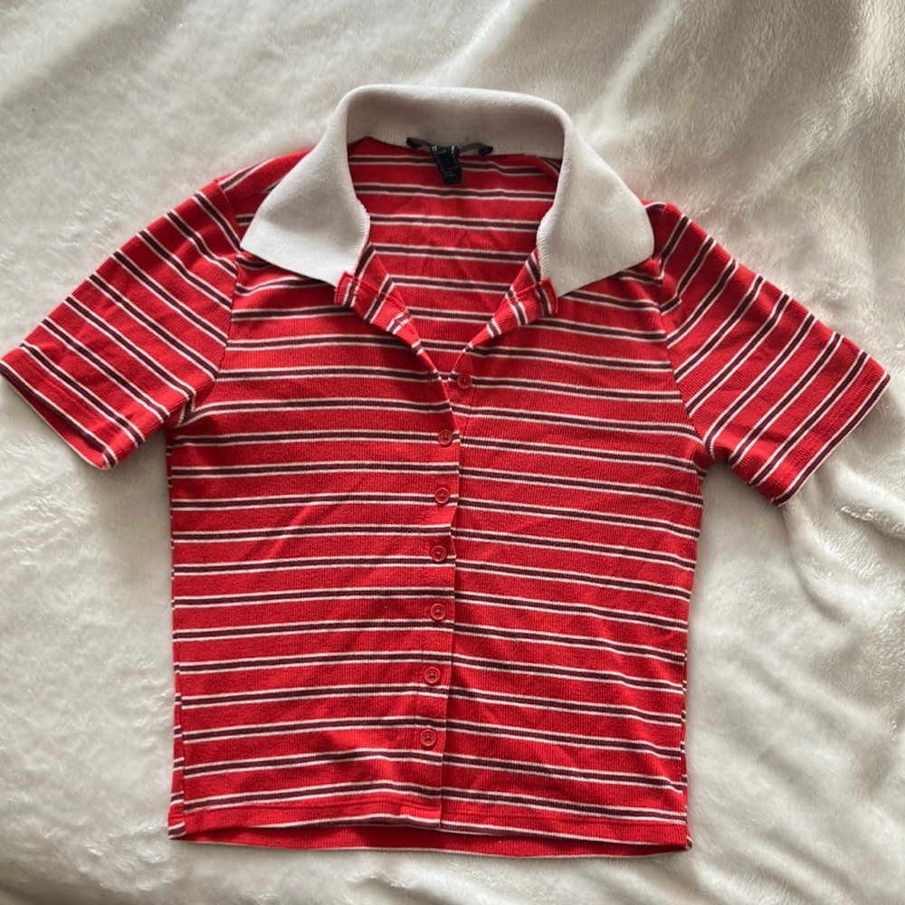 Red Striped Collared Baby Tee